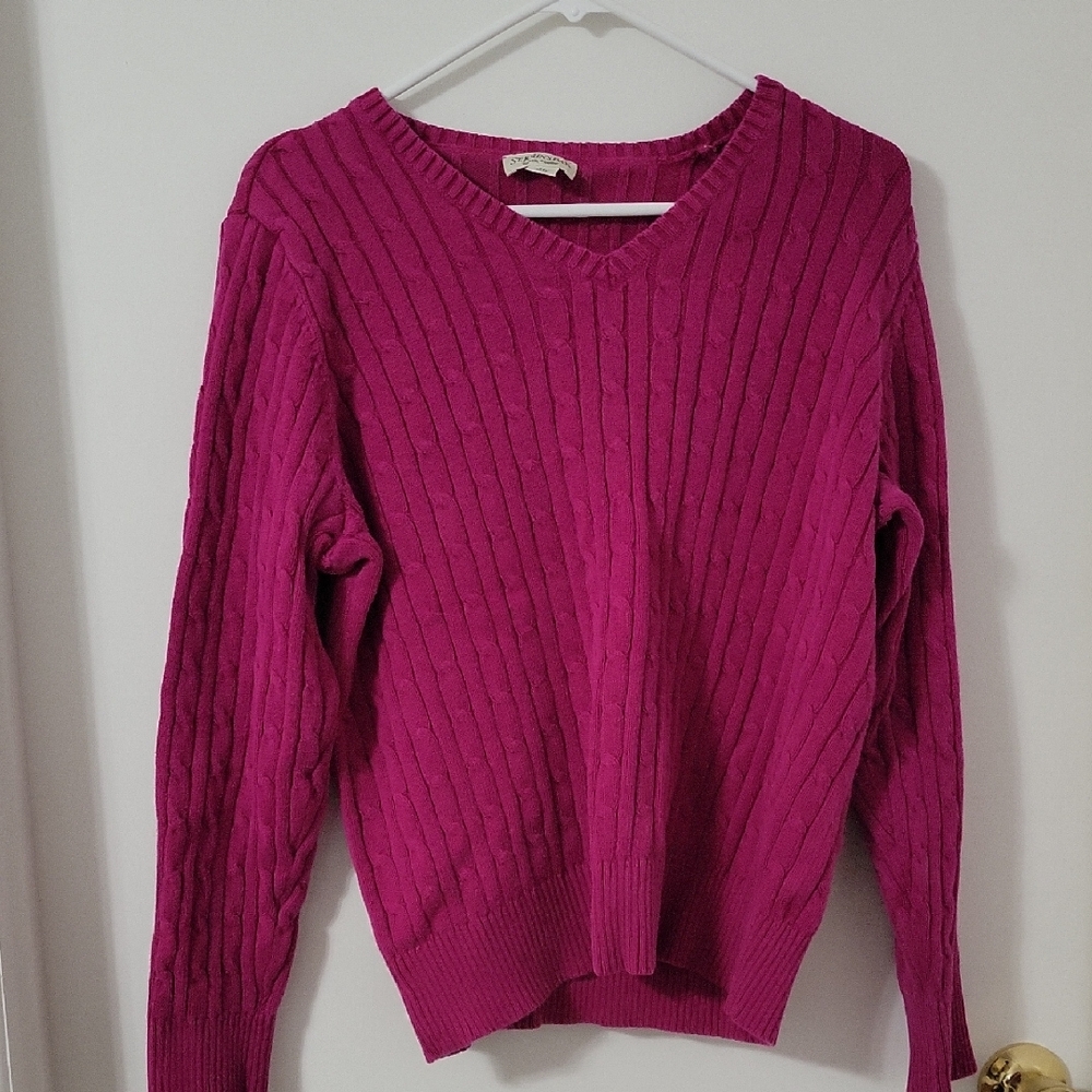 St. John's Bay V-Neck Sweater - Fuchsia